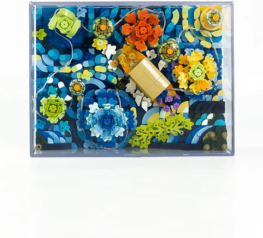LITTCO Starry Night Toy Building Set, Painting Set Gift for Adults, Mini Building Blocks Art Project for Home Decor Ideas - Flower Night(with Light 922PCS)