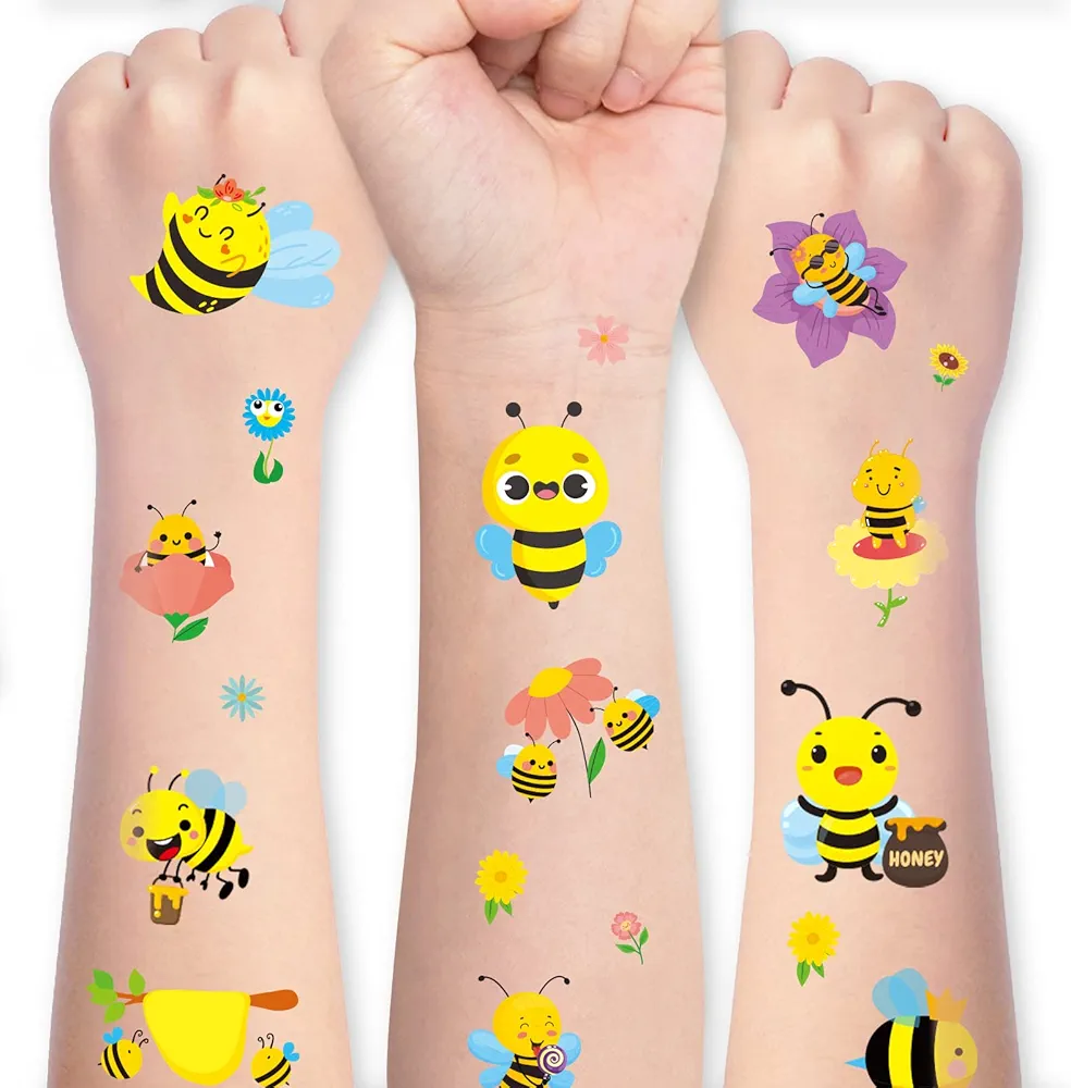 Cute Bumble Bee Temporary Tattoo Stickers 505 Count summer Spring Summer Fairy Bee Party Favors Goodie Gift Bags Decor Waterproof Fake Tattoos Art Craft for Kids Birthday Party Supplies Gifts