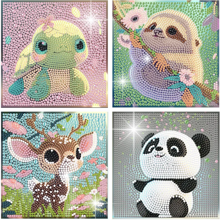 cupmod 4 Pack Diamond Art Kits for Adults,5D Cartoon Cute Animal Diamond Painting Kits,Mosaic Kits DIY Full Drill Gem Art Kits for Home Wall Decor 6X6 inch