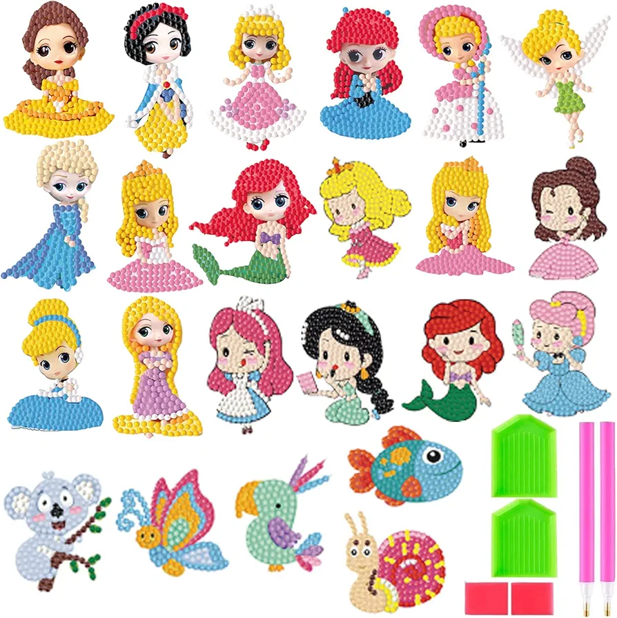 Yrmysrx 5D Diamond Art Paint Kits for Kids DIY Diamonds Mosaic Stickers Paint by Numbers Arts and Crafts Kits for Boys Children Adult Beginners Princess