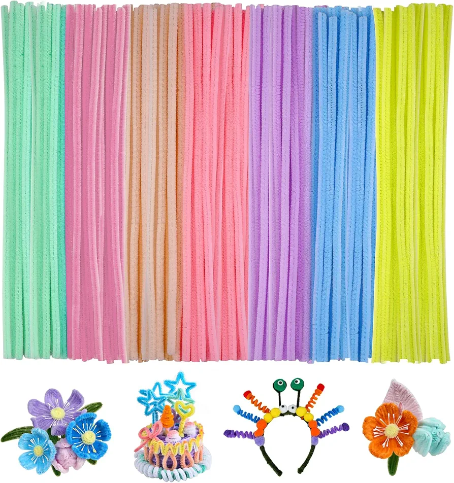 Ainiv Pipe Cleaners, 200PCS Chenille Stems, Multi-Color Pipe Cleaners Craft, Fuzzy Sticks Craft Supplies, Arts and Crafts for Creative Handmade DIY Project Decorations（7 Macaron Colors)