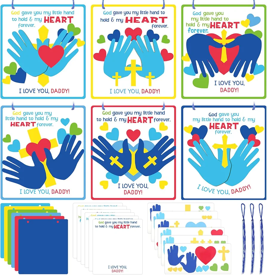 30 Sets Father's Day Hand Poem Craft Kit for Kids Father's Day Handprint Card Kit DIY Father's Day Religious Crafts Daddy Craft Kit from Kids for School Classroom Activities Art Projects