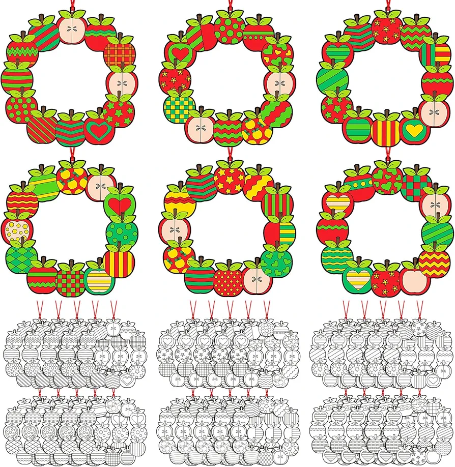 Epakh 30 Pcs Back to School Craft Kit Color Your Own Wreath Crafts DIY Coloring Apple Crafts First Day of School Paper Crafts for Classroom Preschool Home Activity Party Decors Supplies