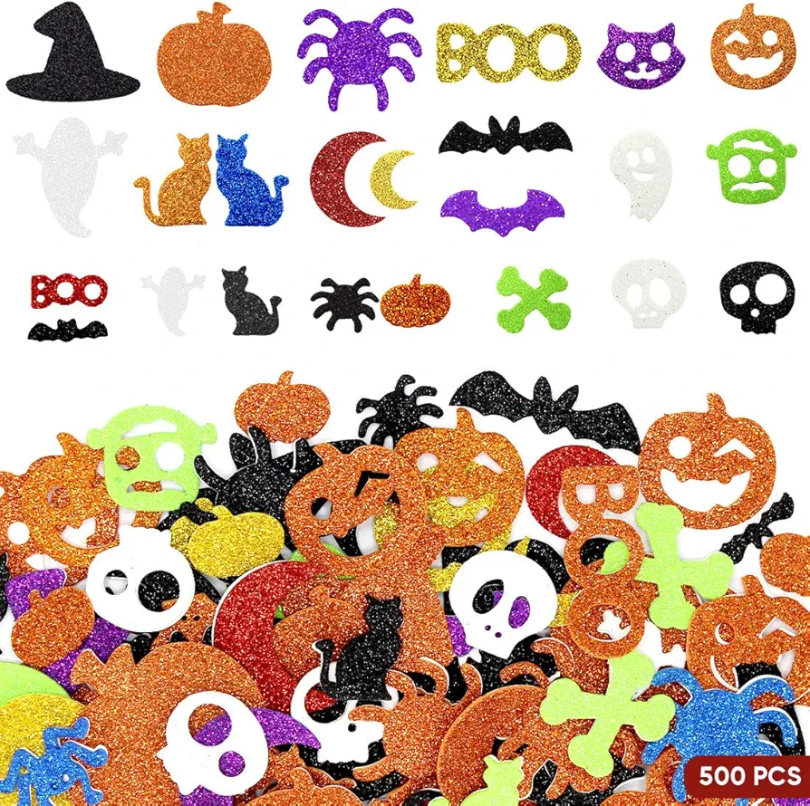 500 Pcs Halloween Foam Stickers Self Adhesive Glitter Foam Stickers for Kids Arts and Craft Supplies