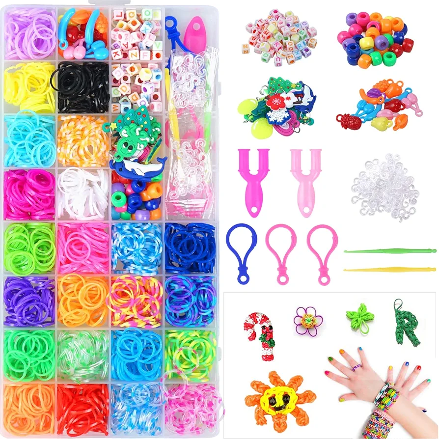 Rubber Bands Bracelet Kit Making Kit DIY 1600+ Bands Refill Set Kids Colorful Rubber Bands Kits with Storage Container 23 Colors Birthday Gift for Girl Craft Kits for Kids Friendship Gift