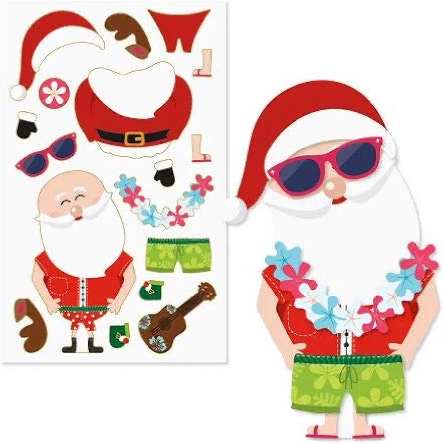 Build Your Own Santa Sticker Sheets - Set of 36 Santas and Coordinating Stickers, Christmas Decorating Stickers, DIY Activity for Kids, Holiday Arts and Crafts