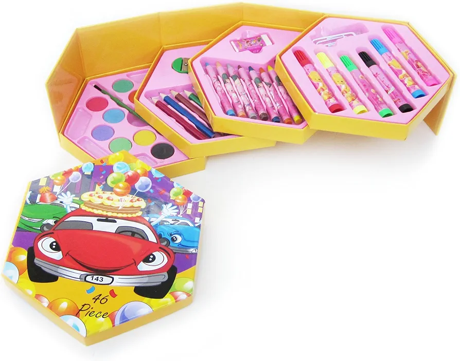 Art Set for Kids - Deluxe Kit with Colored Pencils, Crayons and More - Childrens Arts Craft Supply Organizer/Storage Box - Great Gift for Boys or Girls - 46 Pieces (Yellow)
