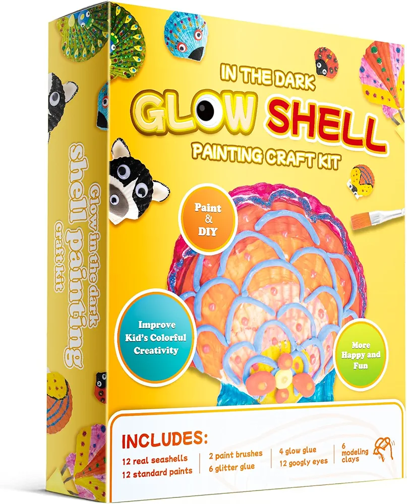 Kids Sea Shell Painting Kit, Arts and Crafts for Kids Ages 4-12, Birthday Gifts for Girls, Toys for 4, 5, 6, 7, 8, 9, 10, 11 & 12 Year Old Boys, Creative Craft Activities Glow in The Dark