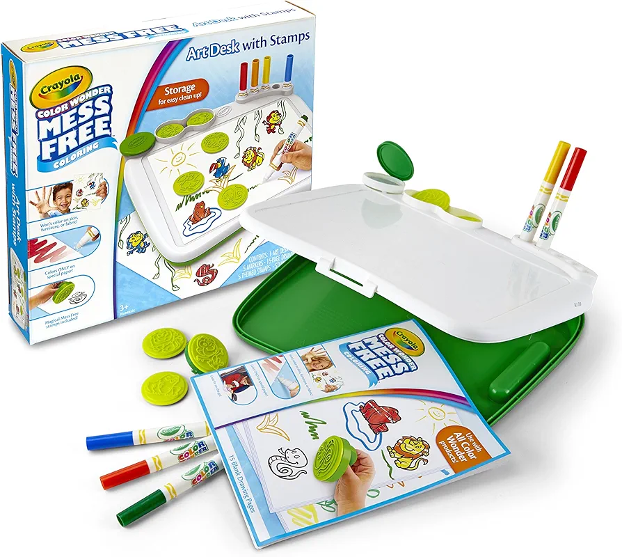 Crayola Color Wonder Mess Free Art Desk with Stamps, 20+ Pieces, Kids Toys