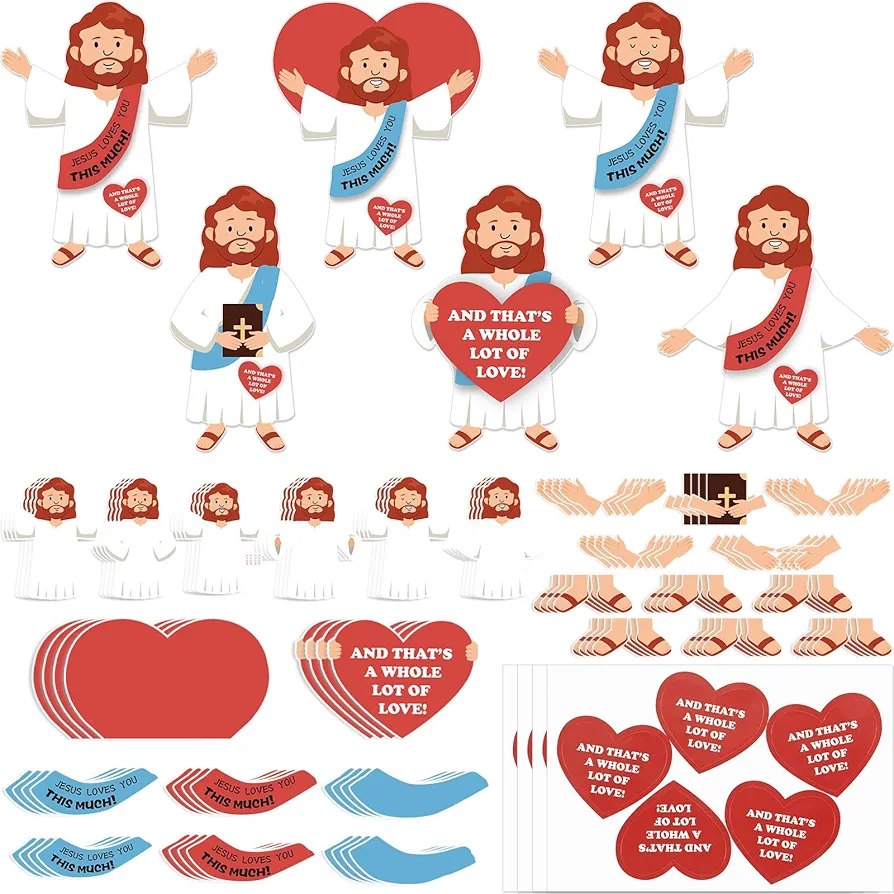 24 Sets Sunday School Crafts for Kids Religious Crafts Jesus Loves You This Much Cut Out for Kids DIY Jesus Figures VBS Crafts Holy Week Fun Home Activities