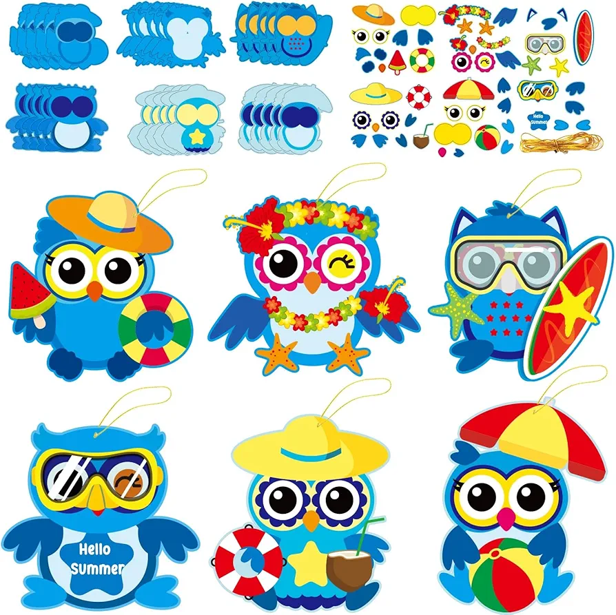 chiazllta 30 PCS Summer Craft Kits Kids DIY Hawaii Aloha Owl End of School Year Craft Preschool Art Craft, Make Your Own Bulk Set for Home Classroom Day-care Game Activities Summer Party Favors