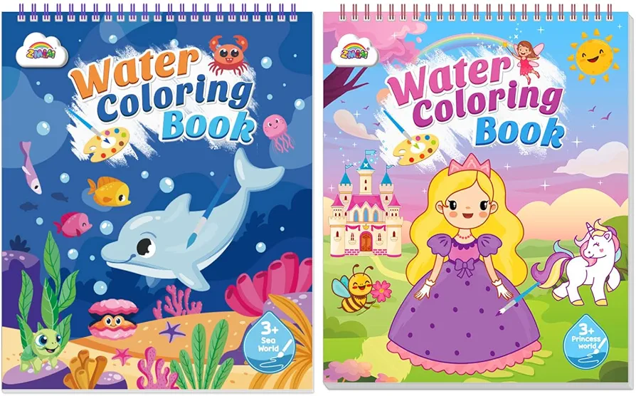 ZMLM Paint with Water Coloring Books for Toddlers - Mess Free Painting Activity for Kids - Arts & Crafts Gift Toy for Boy Girl Ages 3 4 5 6 7 8 - Birthday Christmas Easter Stocking Stuffers