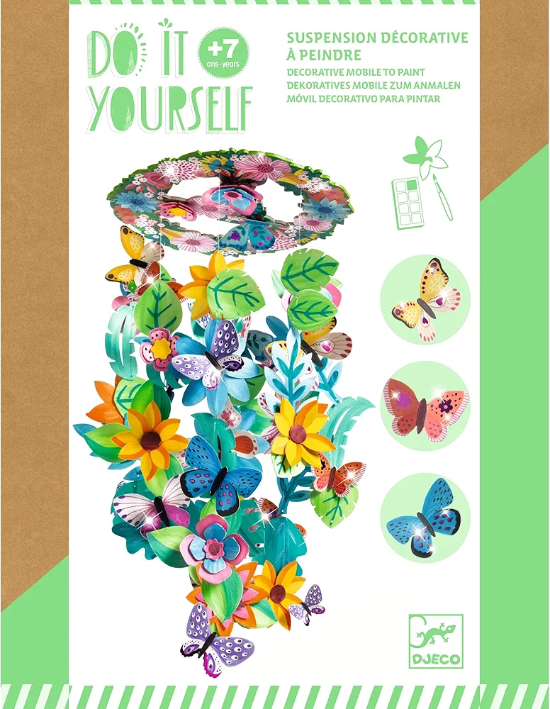 DJECO DIY Springtime Mobile Craft Kit - Create Your Own Hanging Flower & Butterfly Decoration for School or Gifts - Fun & Creative for Family & Friends, Boys & Girls, DIY Art Spring Kit for Kids 7+