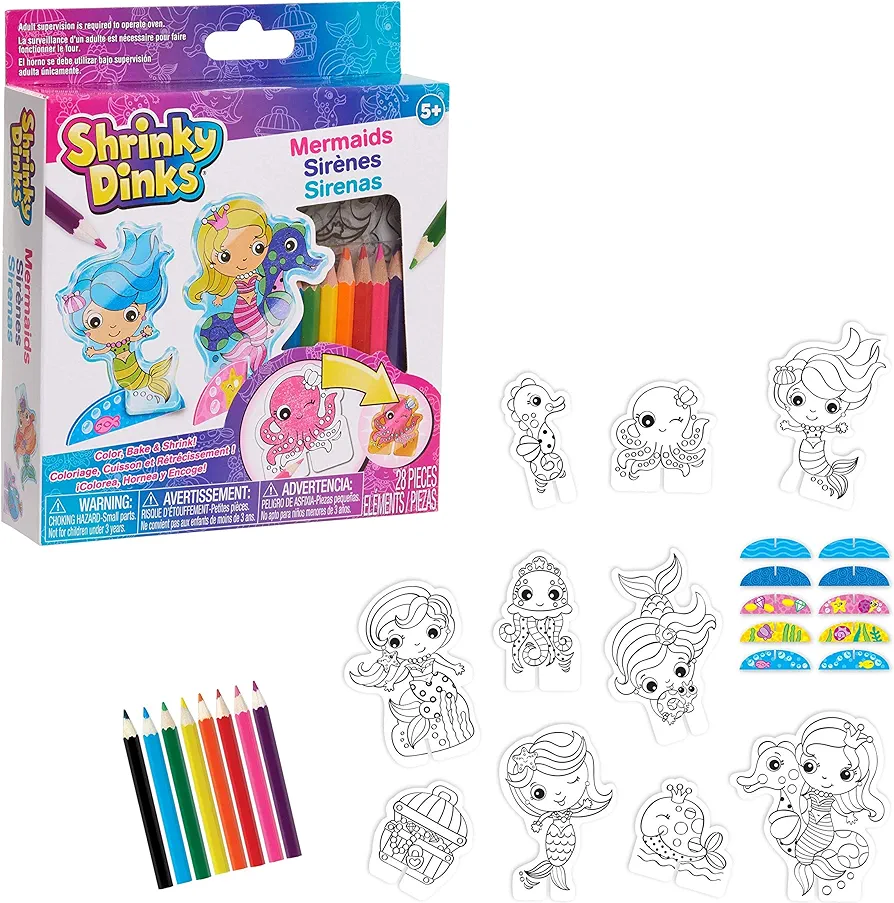 Shrinky Dinks Minis Mermaids, Includes 10 Preprinted Shrinky Dinks, Kids Art and Craft Activity Set, Kids Toys for Ages 5 Up by Just Play