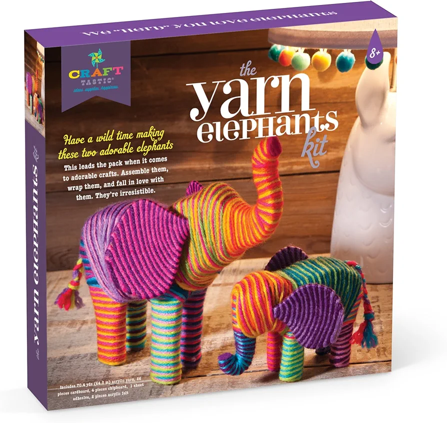 Craft-tastic — Yarn Elephants Kit — Craft Kit Makes 2 Yarn-Wrapped Elephants — for Ages 8+