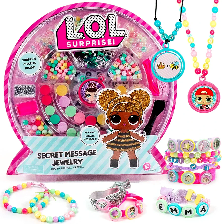 L.O.L. Surprise! Secret Message Jewelry, DIY Jewelry Making Craft , Great Bead Kit For Parties, Sleepover & Weekend Activity, Make L.O.L. Bracelets With Alphabet Beads for Kids Age 5, 6, 7, 8, 9
