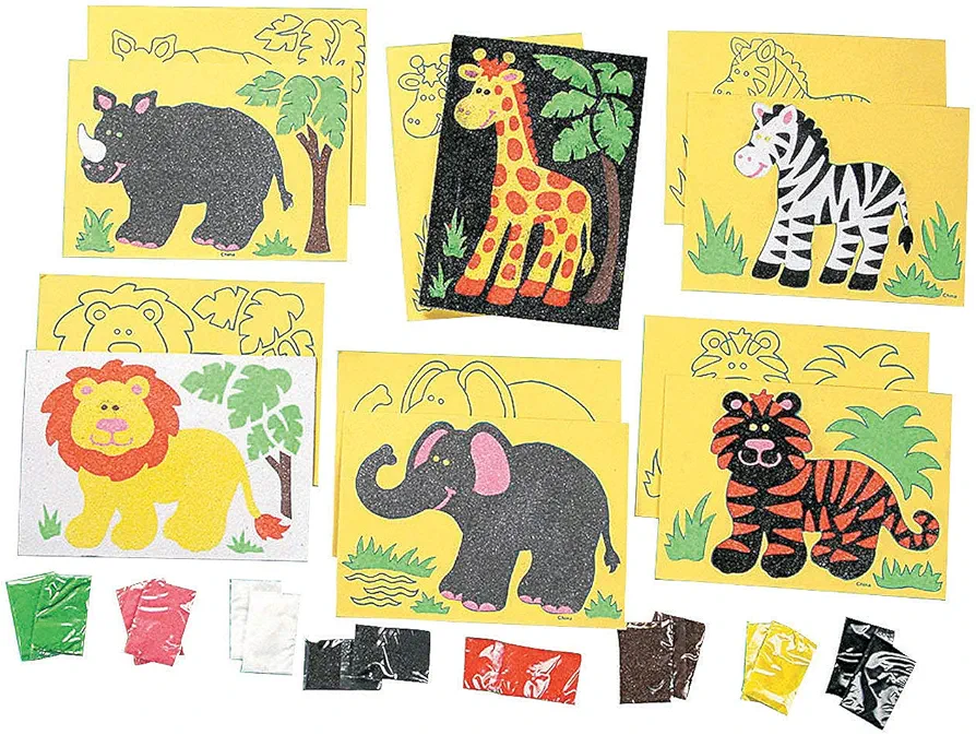 Fun Express Super Safari Sand Art Set 24 Pc - - VBS Vacation Bible School Supplies/Decor Crafts for Kids and Fun Home Activities