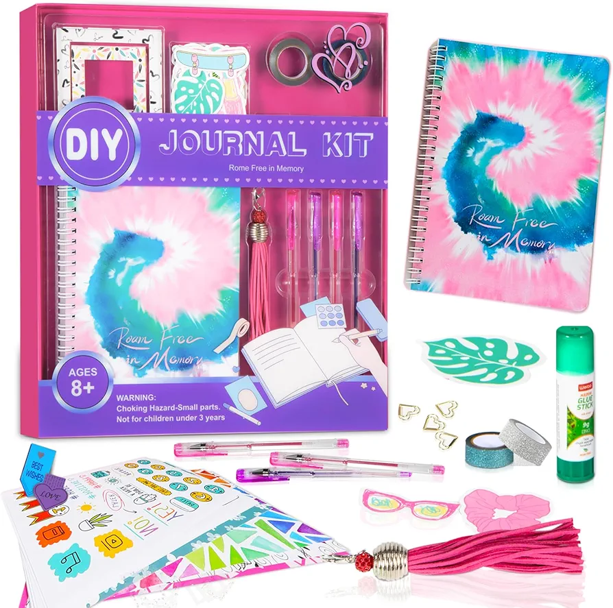 BONWORL DIY Journal Kit, Birthday Idea Gifts for Girls Ages of 8 9 10 11 12 13 Years Old and Up, Fashion Toys for Girls, 8-13 Year Old Girl Art & Crafts Gifts, Scrapbook and Journal Set