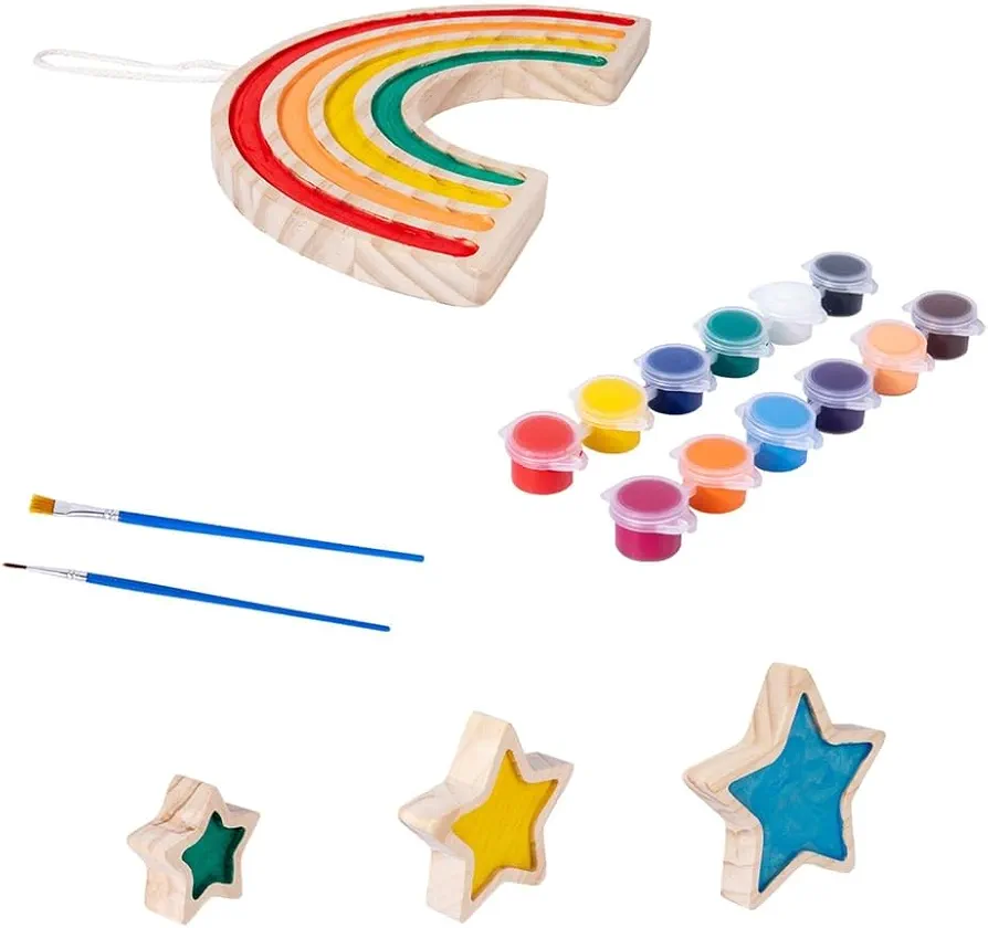 JSGHGDF Wooden to Paint Kids Educational Toy Rainbow Art Craft Set Birthday for Boys Girls Ages