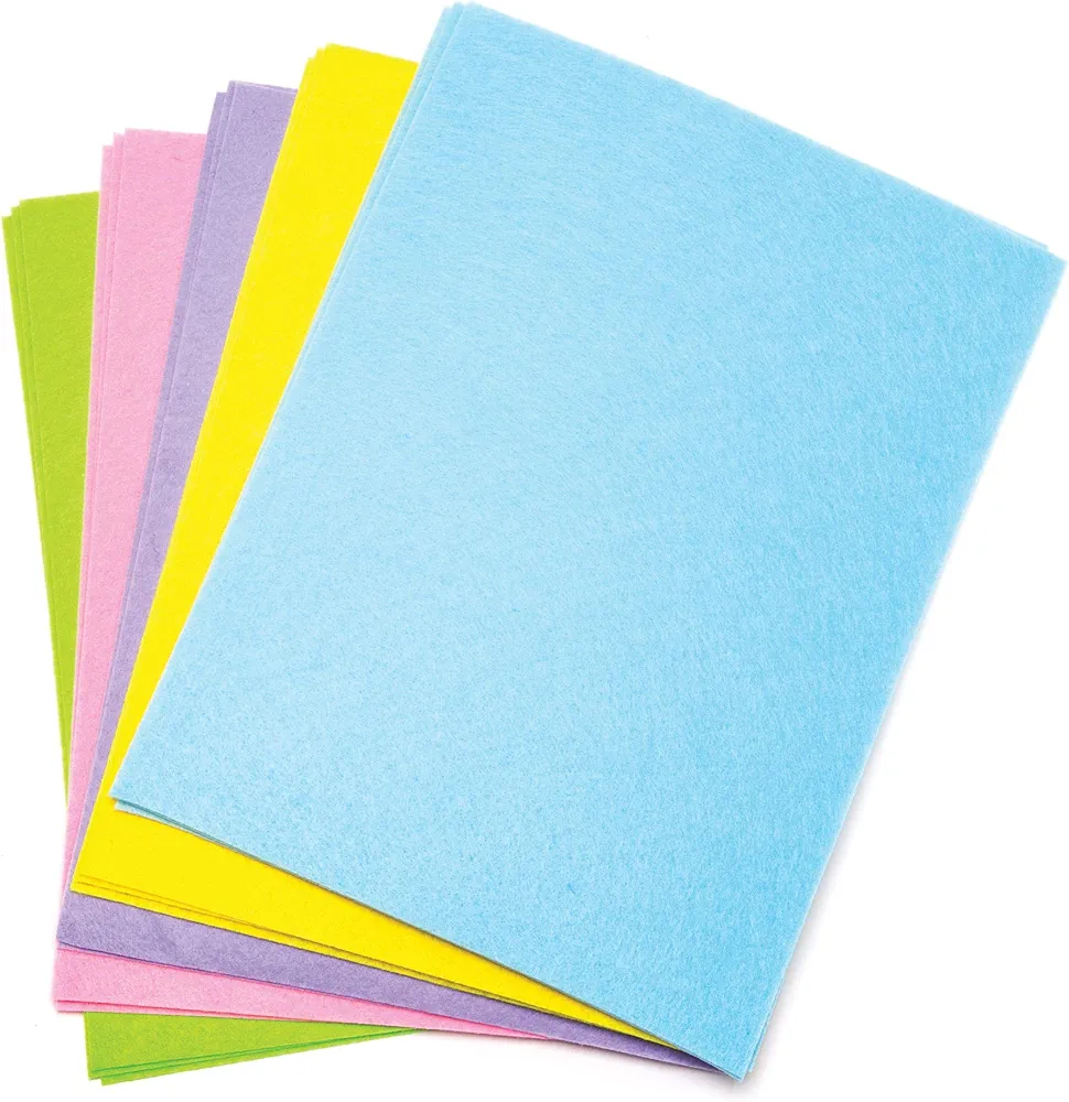 Baker Ross AW111 Pastel Felt Sheets - Pack of 15, Ideal for Cutting, Sticking and Creating in Kids Arts and Crafts Activities