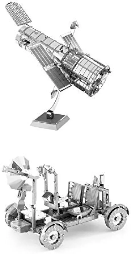 Set of 2 Metal Earth 3D Laser Cut Models: Hubble Telescope & Apollo Lunar Rover