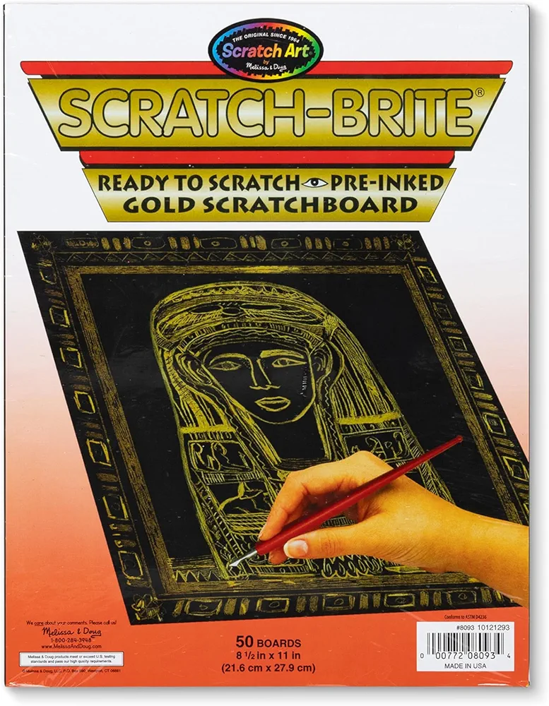 Melissa & Doug Scratch Art Scratchboard - 50-Pack, Shimmering Gold on Black Background - Black Scratch Art Paper, Arts And Crafts For Kids Ages