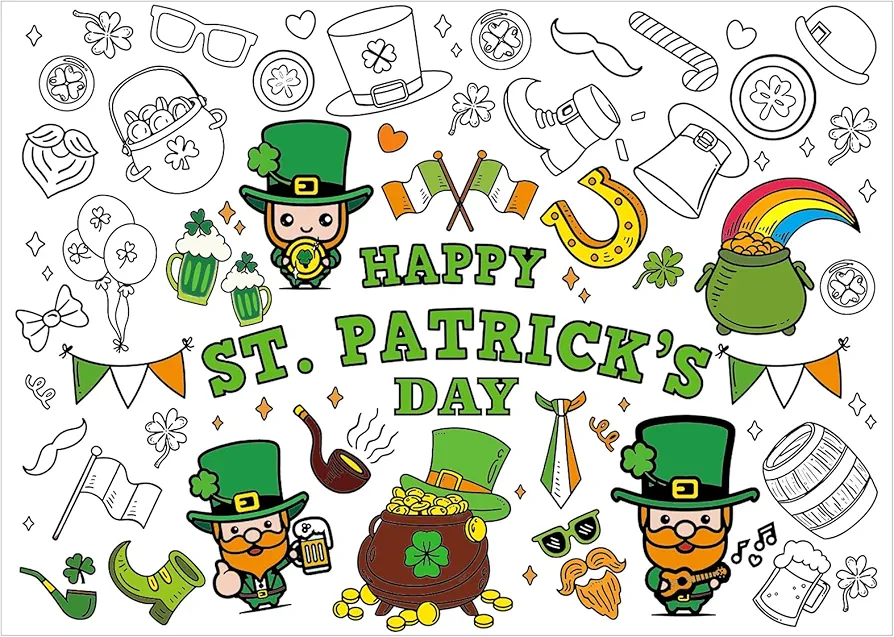RAYNAG 3 Pieces St. Patrick's Day Coloring Poster, Saint Patrick's Day Giant Coloring Tablecloth, Large Table Cover DIY Art Craft Activity Decorations for Home Classroom Party Supply, 43.3 x 31.4inch