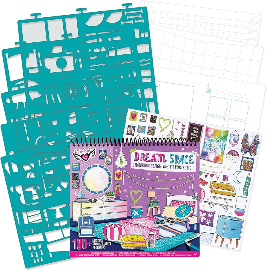 Fashion Angels Interior Design Sketch Portfolio 11510 Sketch Book for Beginners, Sketch Pad with Stencils and Stickers For Kids 6 and Up