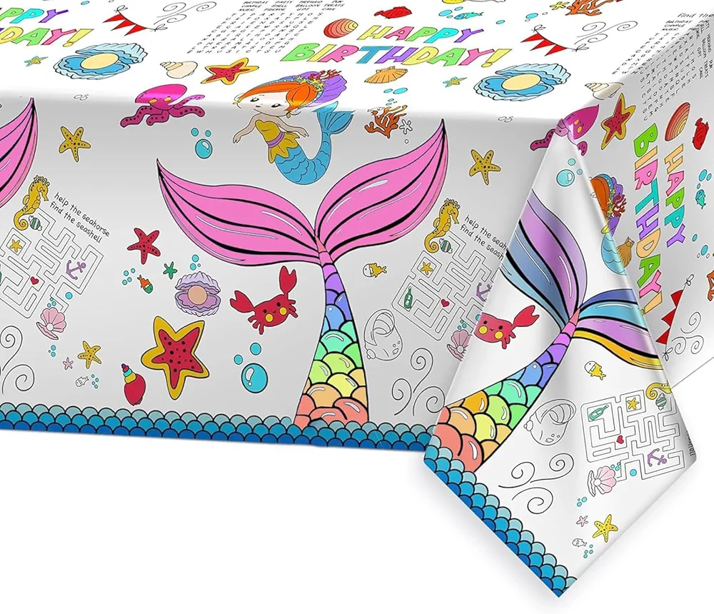 Mermaid Party Giant Coloring Poster for Girls Huge Craft Activity Paper Table Cover Preschool Kindergarten School Classroom Arts Birthday Party Special Events Decorations