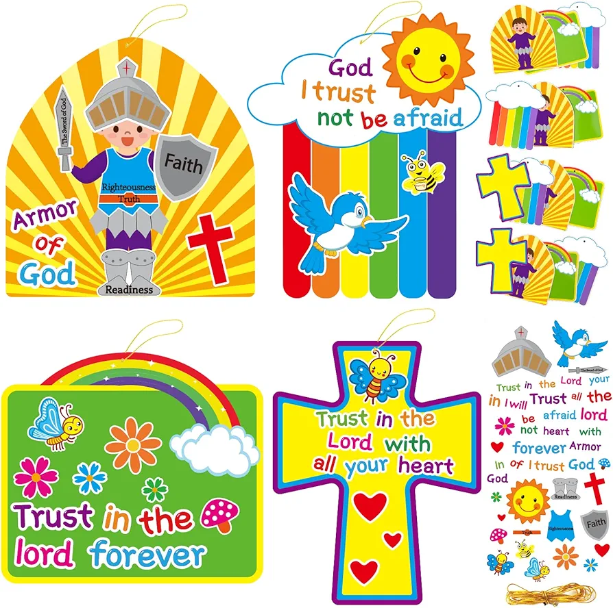 chiazllta 24 Pcs Armor of God DIY Craft Kit Religious Sunday School VBS Easter Christian Craft Kits for Kids,Bible Sticker Hanging Ornament School Supplies for Preschool Classroom DIY Activities