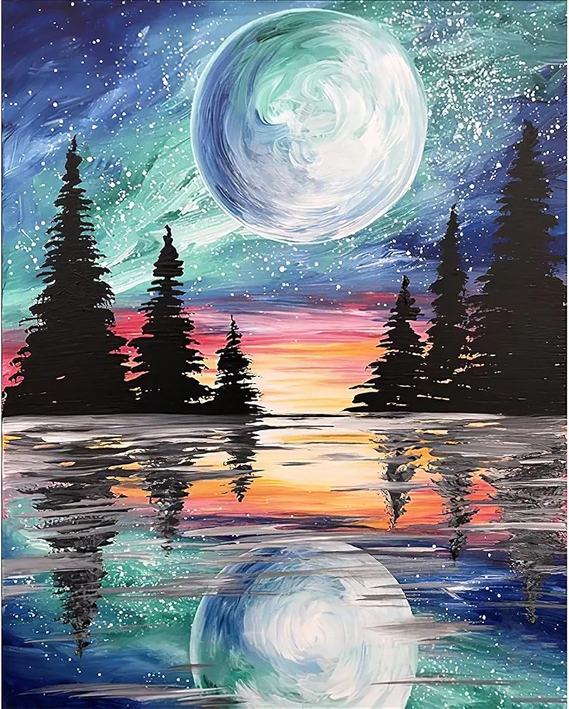 Diamond Painting Artwork, Handmade Diamond Painting Set, Cartoon Scenery Hand Painted Original Diamond Painting Bedroom Living Room Decoration Design (Starry Sky Reflection)