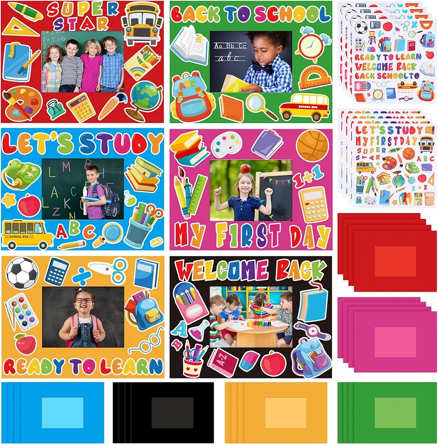 24 Pcs Welcome Back to School Picture Frame Kindergarten DIY Craft Picture Frame School Photo Frame Craft Kits for Kids Preschool Party Decoration Arts Craft Elementary Classroom Game Activities