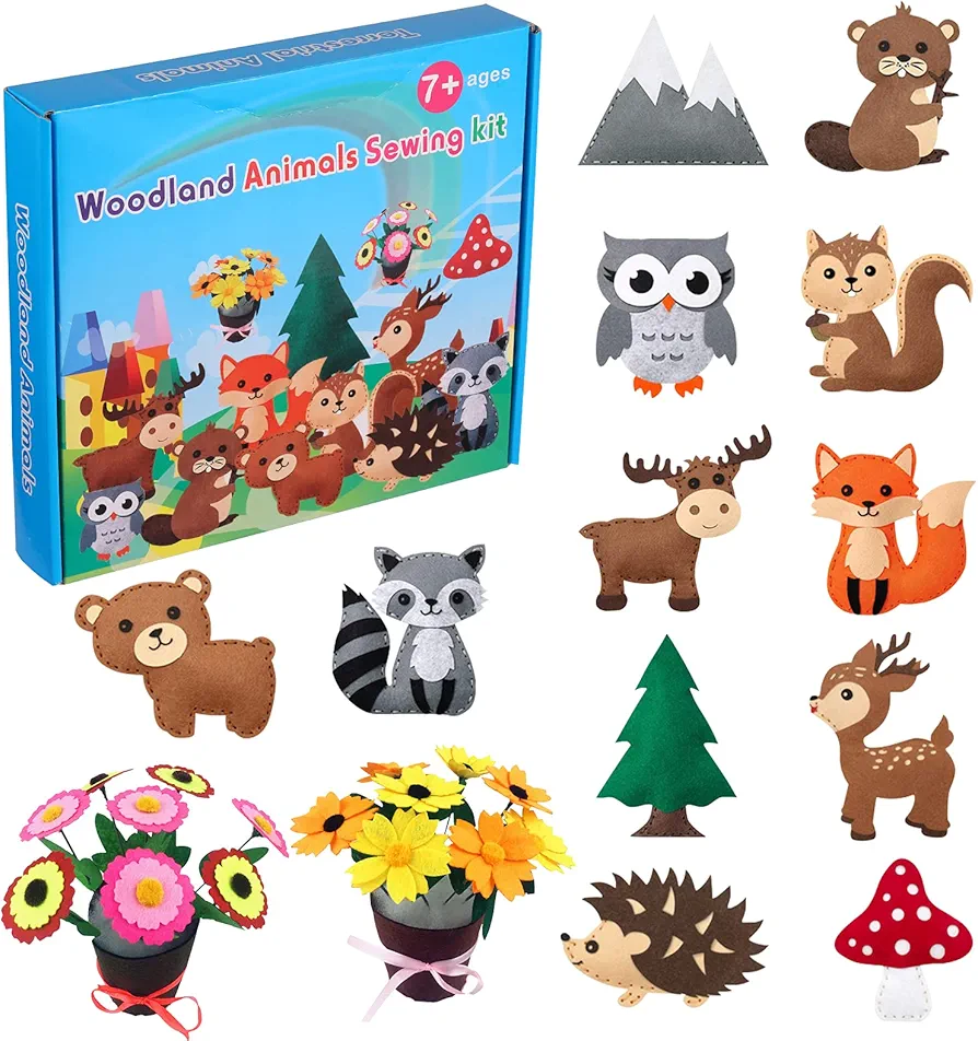 Trfoot Sewing Kit for Kids,Craft Kits for Kids Animal Craft Kit Art Craft Animals Sewing Kit DIY Crafts Educational Sewing Kit for Kids Boys and Girls Ages 8-12,Set of 14