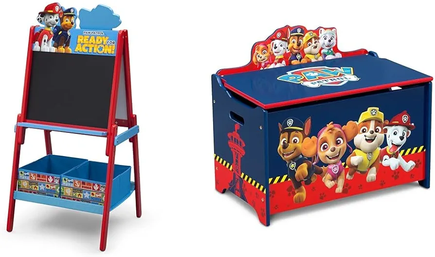 Delta Children Wooden Double-Sided Kids Easel with Storage -Ideal for Arts & Crafts, Homeschooling and More - Greenguard Gold Certified, Nick Jr. PAW Patrol & Deluxe Toy Box, PAW Patrol