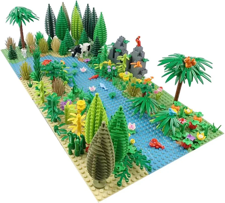Garden Building Blocks Park Sencery Accessories Plant Set Building Bricks Kit DIY Building Set Compatible All Major Brands(with 2pcs 10"x10"Base Plates)