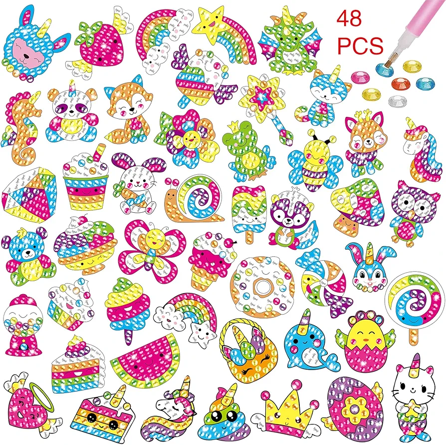 Gem Diamond Art Painting Stickers Kit for Kids,5D Diamond Art Mosaic Stickers by Numbers Kits Crafts Set for Children, Boys and Girls,Creative Handmade Art Craft Decorations Gift (Animals)