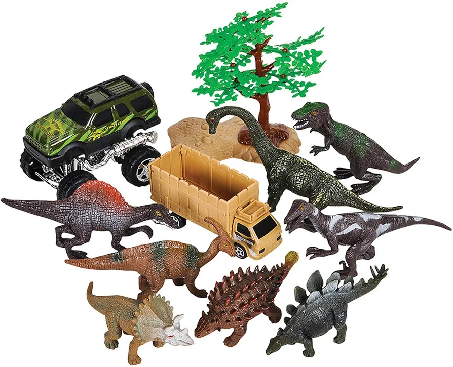 Kicko DInosaur Filled Car - 11 Pieces - for Kids, Arts and Crafts, Party Favors, Stocking Stuffers, Classroom Prizes, Decorations, Birthday Supplies, Novelties, Holidays, and Rewards