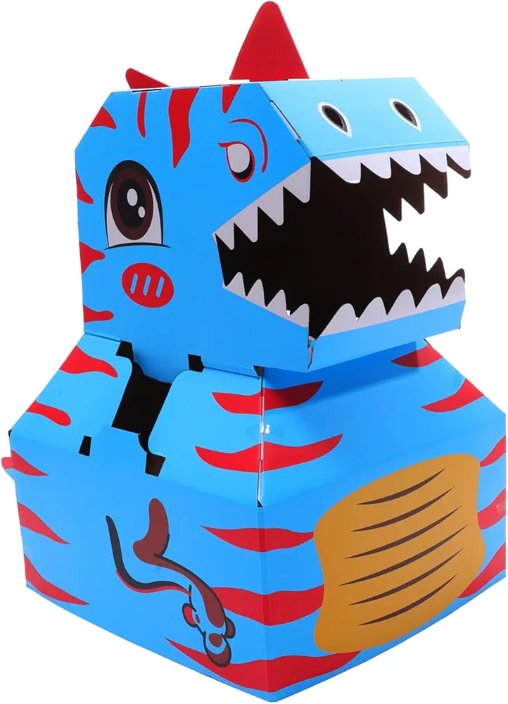 1 Set Wearable Carton Paper Dinosaur Toy Wearing Dinosaur Art and Craft Battle Dinosaur Toy Cosplay Helmet Cosplay Costume Color Dino Species Toys Animal Manual Child