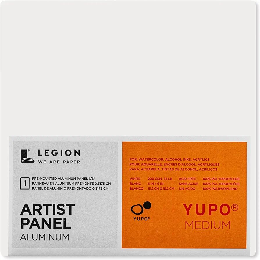 Legion Artist Panel, 1/8" Composite Brushed Aluminum with YUPO Medium 200gsm Paper, 6 x 6 inches for Wet Media