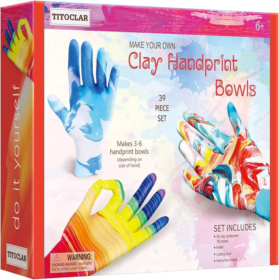 Arts and Crafts for Kids Girls Ages 8-12 6-8 4-8 4-6 - Make Your Own Clay Handprint Bowls, Mothers Day Crafts for Kids Birthday Gifts for 4 5 6 7 8 9 10 Year Old Girl (18 Colors)