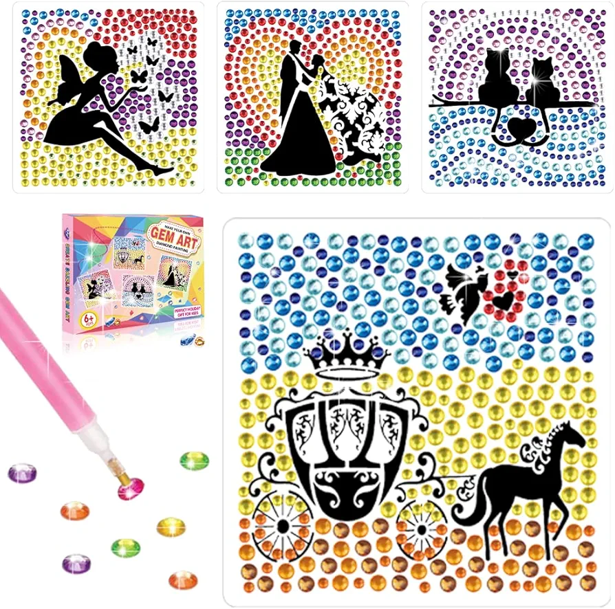 Kids Diamond Art Gem Art Stickers Supplies Set 4Pcs Window Arts and Crafts for Kids Ages 8-12 Suncatcher Kits Great Birthday Gifts Ideas for 4-6 7-9 10-11 Years Old Girls Boys (Anime)
