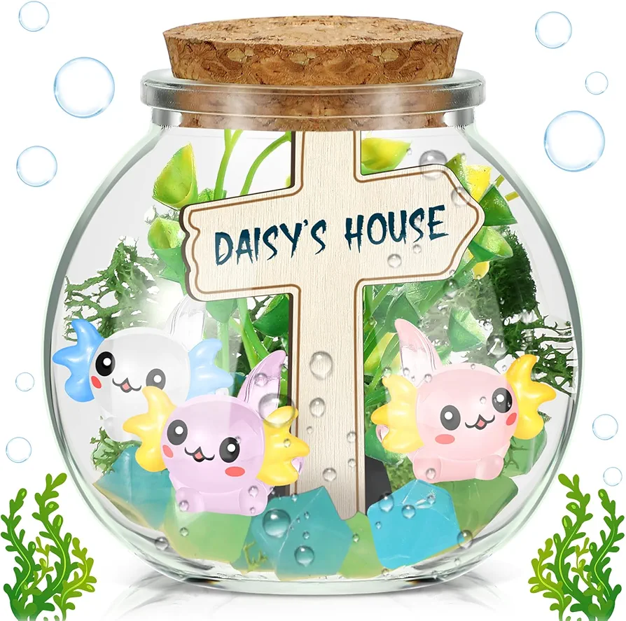 HyDren DIY Glass Bottle Axolotl Craft Kit Include Luminous Resin Axolotl, Luminous Resin Stone, Wood Sign, Moss, Resinous Aquatic for Boys Girls Axolotl Toy Figure Birthday Gifts