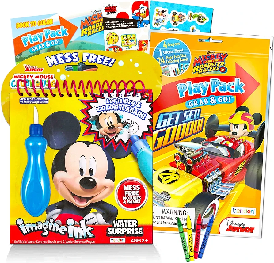 Mickey Mouse Paint With Water Set for Kids Toddlers Bundle ~ Reusable Mess Free Imagine Ink Book with Water Surprise Brush with Mini Coloring Book and Stickers (Water Painting Kit)