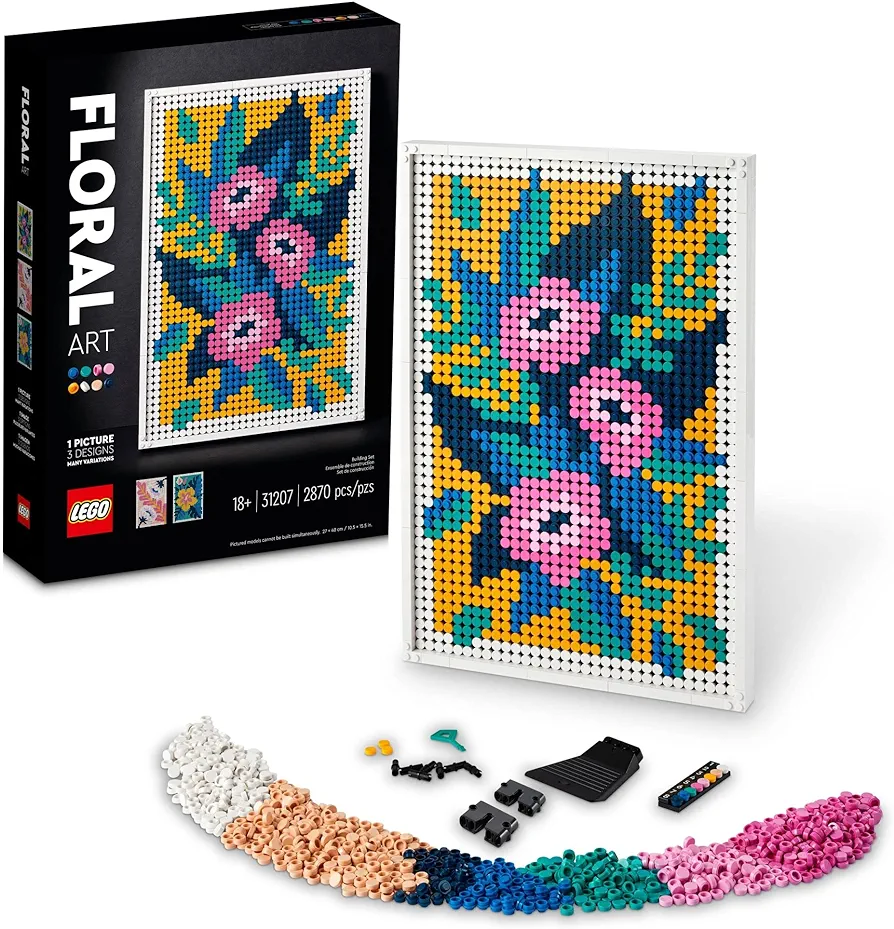 LEGO Art Floral Art 31207, 3in1 Flower Pictures, Wall Art Decoration Building Set, Arts and Crafts Kit, Creative DIY Activity, Beautiful Home Decor, Gift Idea for Adults, Men, and Women