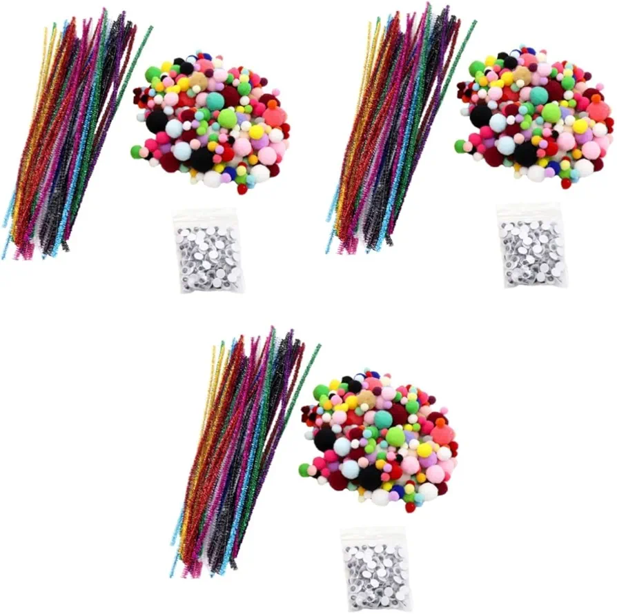 COHEALI 3 Sets Christmas Material Pack Fluffy Stuffed Animals Arts and Crafts for Kids Kidcraft Playset Craft Chenille Stems Chenille Sticks Mini Pompoms Colorful Cleaners Child Tops