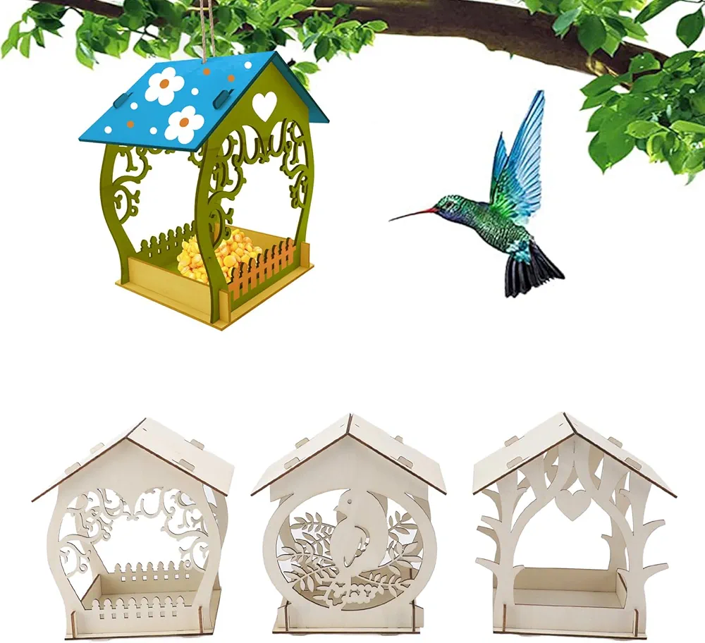 3Pack Wooden DIY Birdhouse Kit,Wooden Bird Houses Crafts Arts for Children to Build and Paint, Funny DIY Wooden Assembly for Boys Girls Gifts(Includes Paints and Brushes)