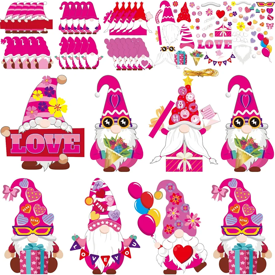 chiazllta 30 Packs Valentine's Day Craft Kits DIY Gnome Art Craft for preschool Kids, Valentine's Make Your Own Gnome Paper Craft Set for Home Class Game Activities Kindergarten