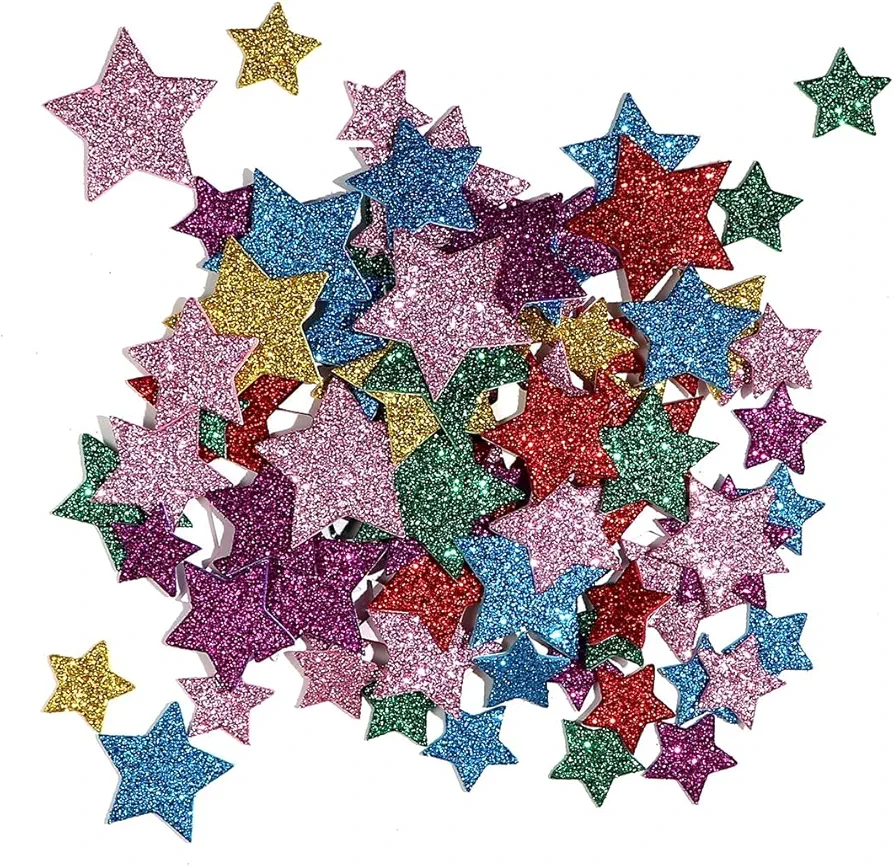 300 Pieces Glitter Heart Stickers Foam Stickers Colorful Self Adhesive Foam Heart Stickers Mini Star Stickers Arts Craft Supplies Greeting Cards Home Decoration Stars&Heart Shapes-270 Star