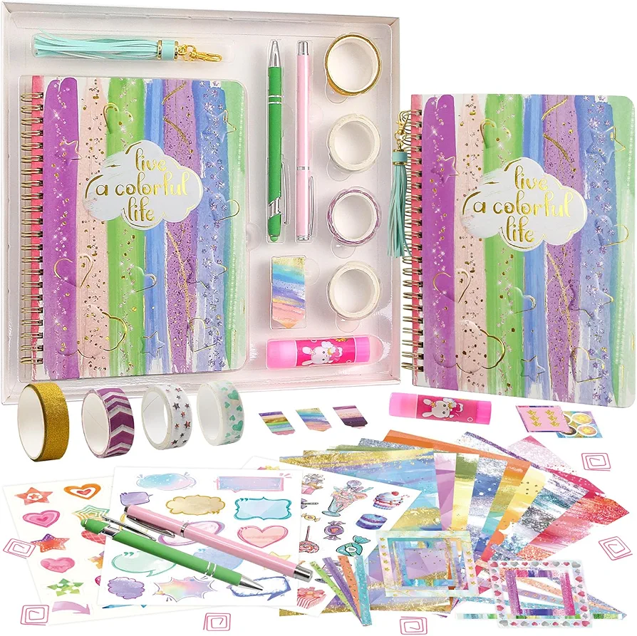 Scrapbook Kit for Girls DIY Journaling Set for Girl Journal Kits Teenage 8-12 Gold Foil Journal Diary Notebook Gift Planner Birthday Holiday New Year Craft Kits Craft Kits 8 9 10 11 12