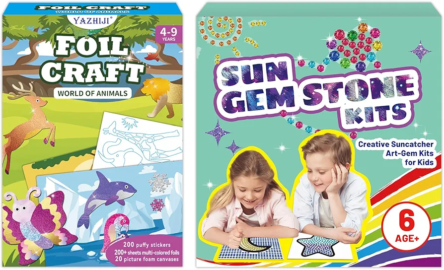 Yazhiji Foil Art Craft Kits for Kids Space Vehicies Mess -Free Fun Sticker Set for Child, DIY Printing Craft Kits Activity, Gifts for Ages 4 5 6 7 8 9 10 Years Old Art Supplier Toys for Boys Girls